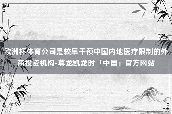 欧洲杯体育公司是较早干预中国内地医疗限制的外商投资机构-尊龙凯龙时「中国」官方网站